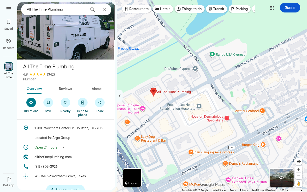 Map area for All The Time Plumbing Houston
